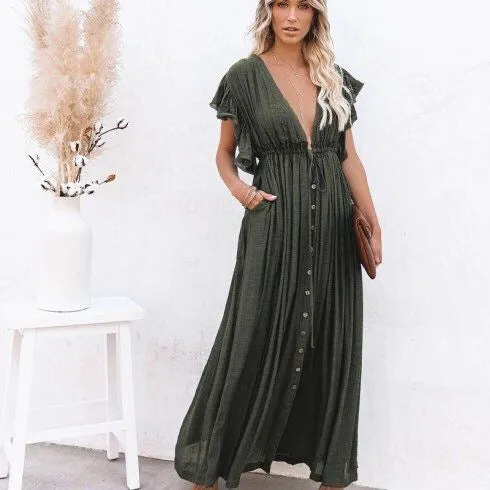 Boho Linen Maxi Summer Dress