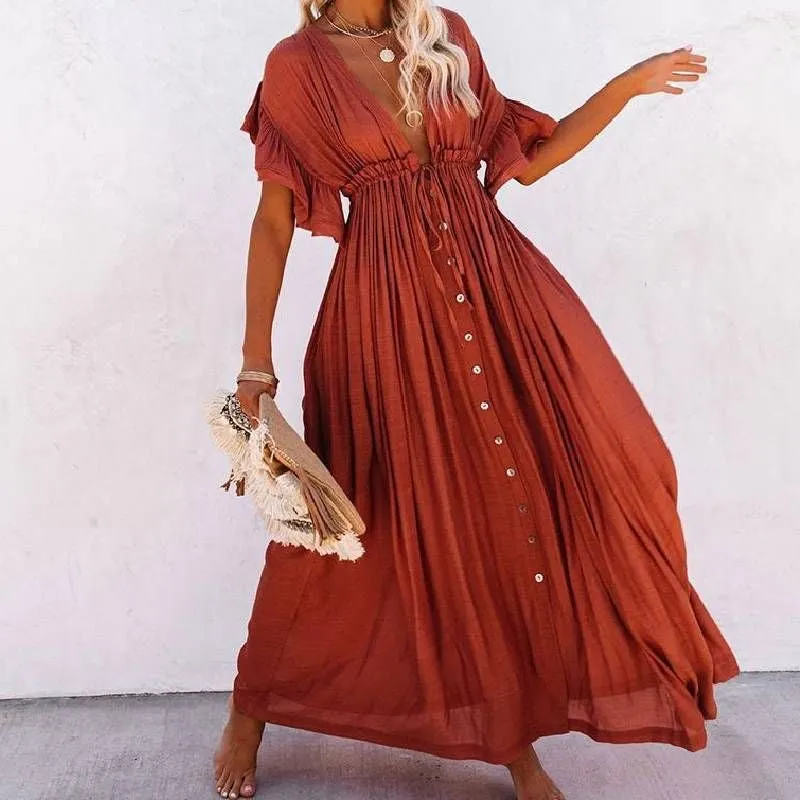 Boho Linen Maxi Summer Dress