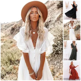 Boho Linen Maxi Summer Dress