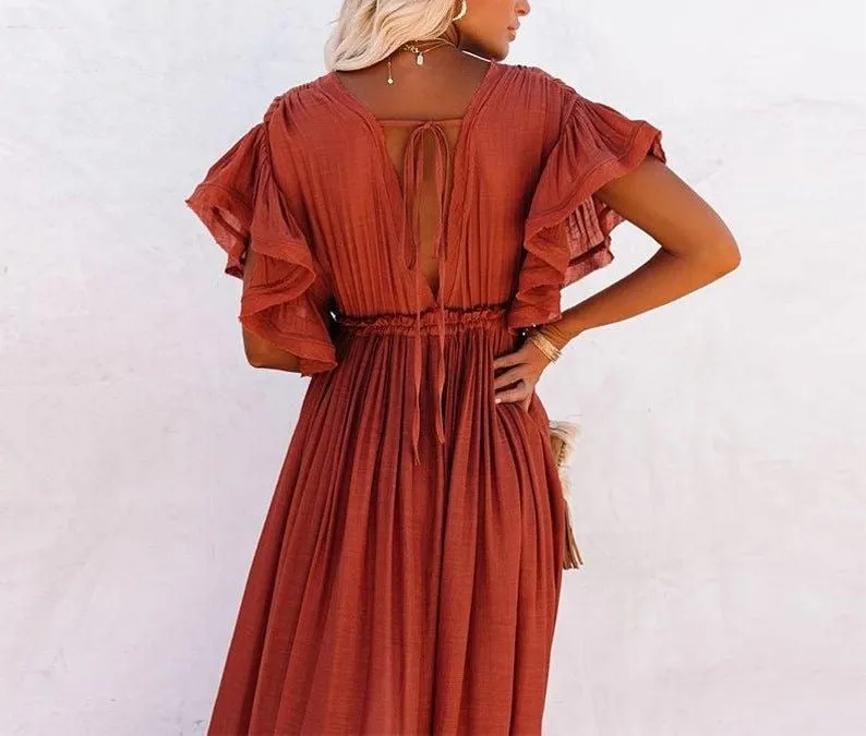 Boho Linen Maxi Summer Dress