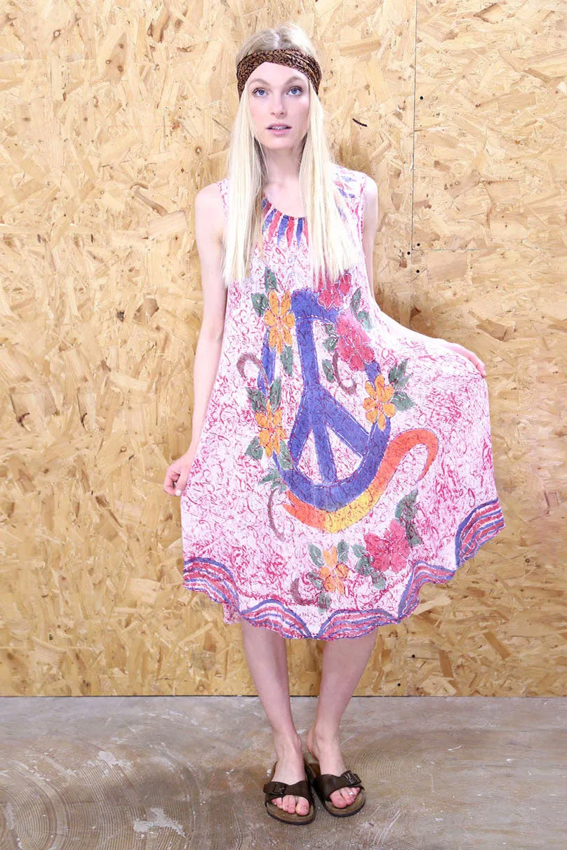 Boho Peace Sign Midi Dress in Pink