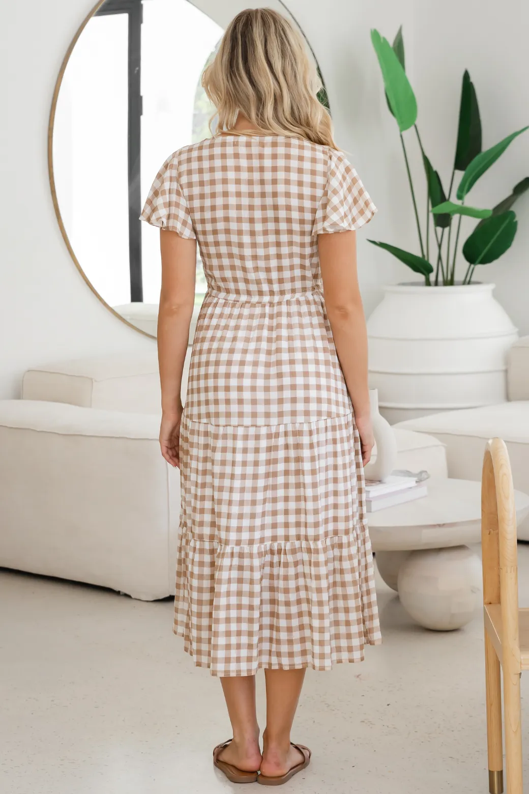 Bonnie Midi Dress Gingham Print Latte