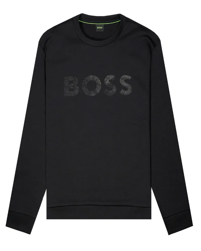 Boss Cotton-Blend Rhinestone Logo Sweatshirt - Black