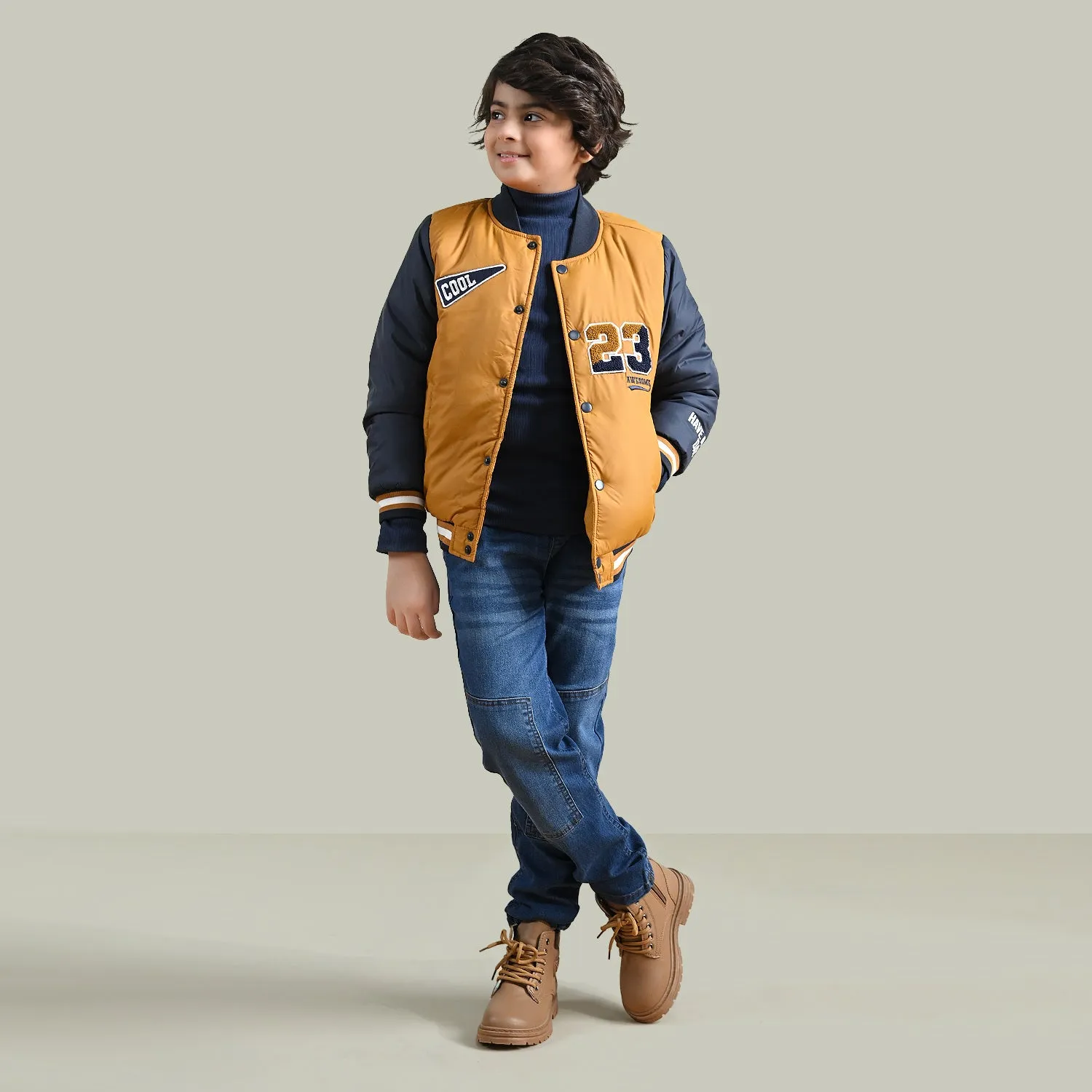 Boys Mix taffeta Quilted Jacket Cool-Yellow.Blue