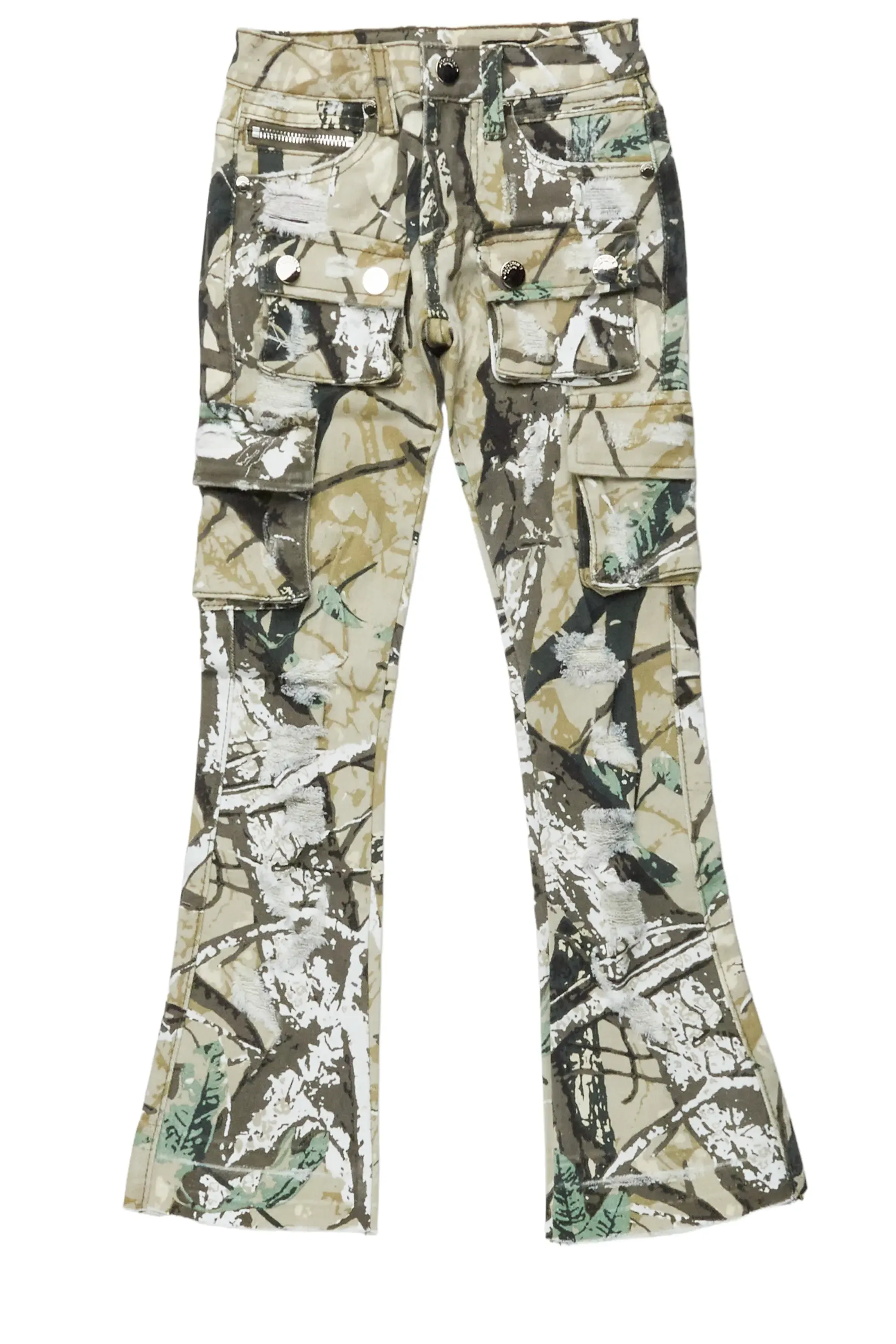 Boys Zaire Tree Camo Cargo Super Stacked Flare Jean