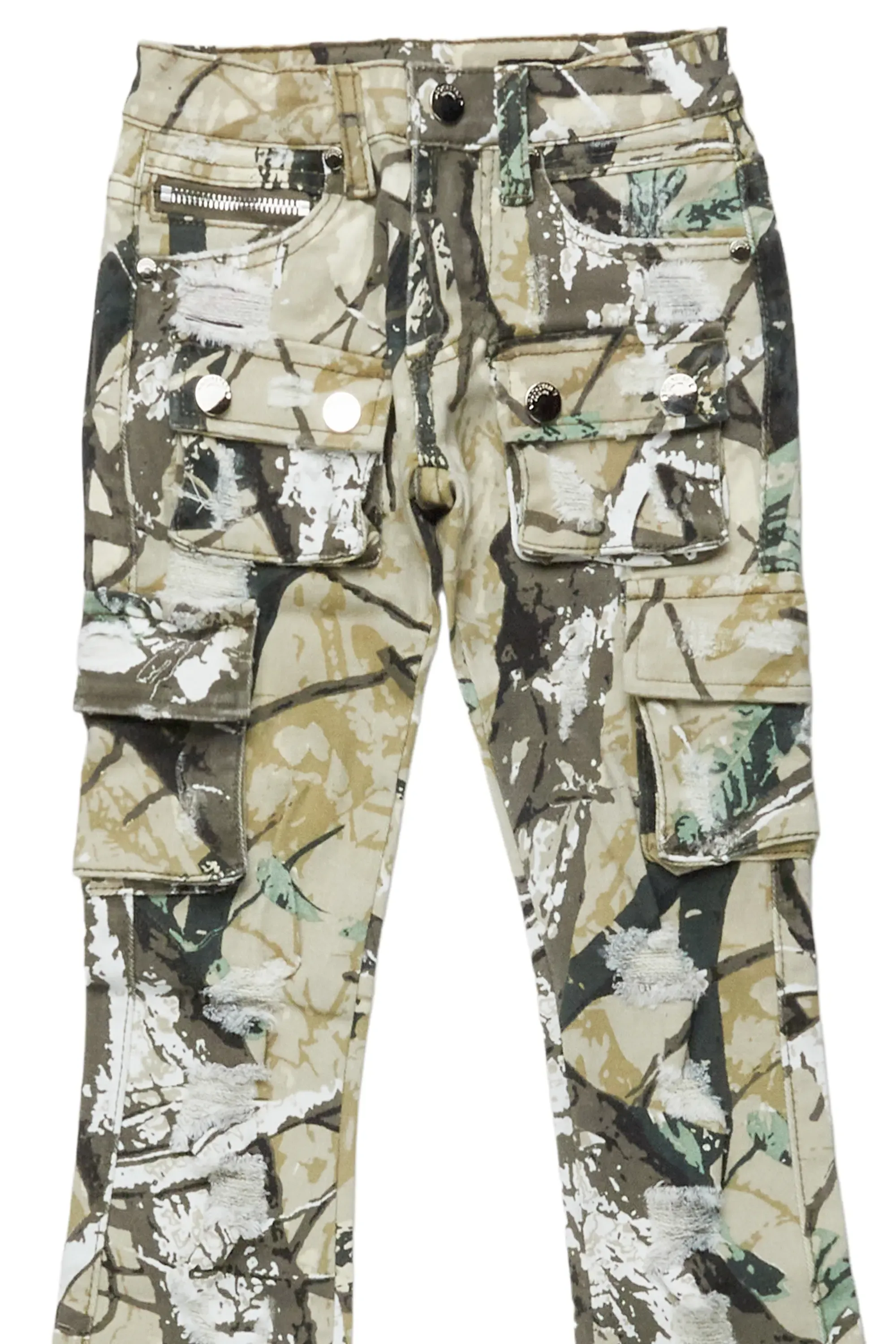 Boys Zaire Tree Camo Cargo Super Stacked Flare Jean