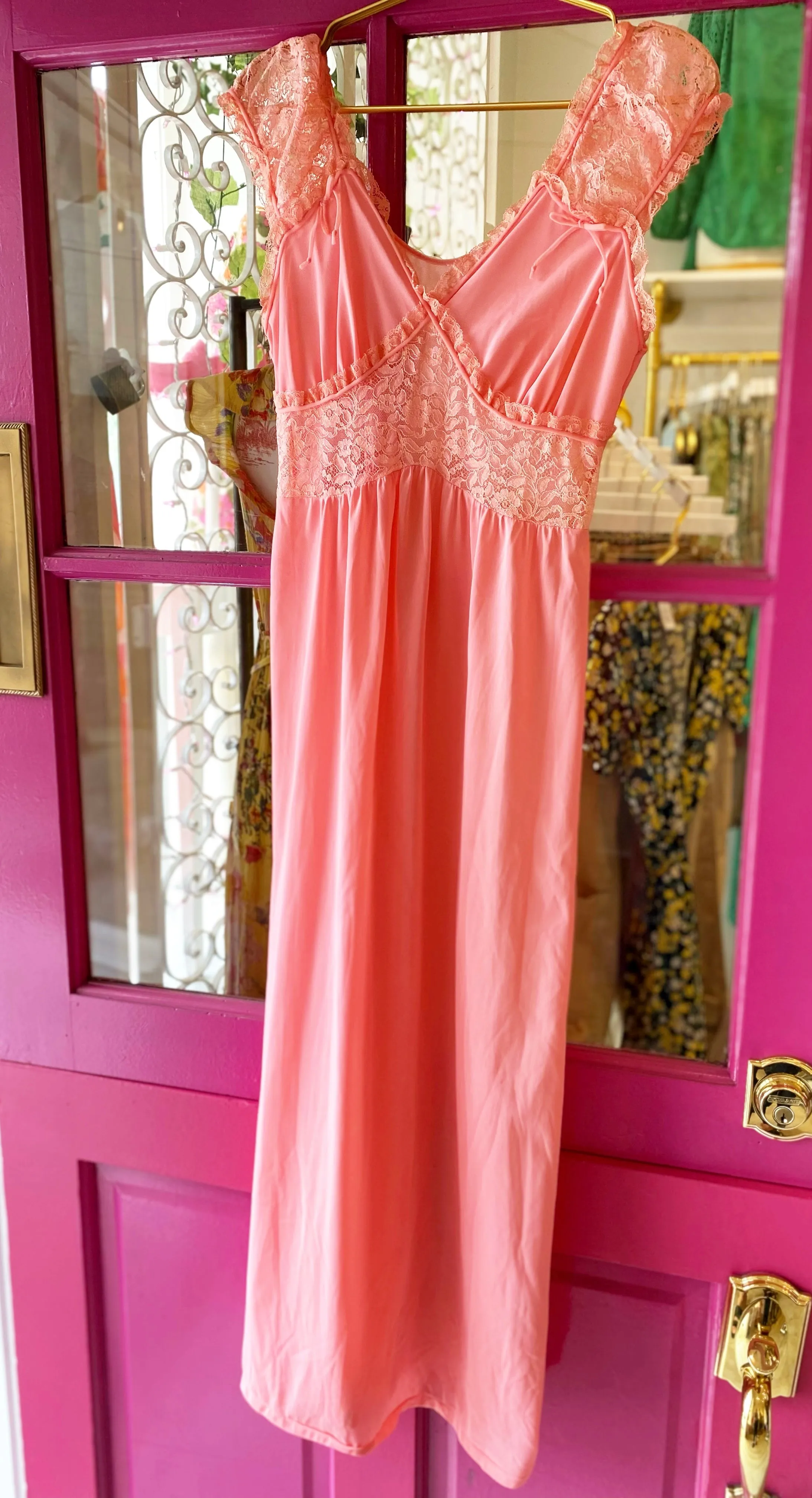 Bright Pink Lace Slip Maxi