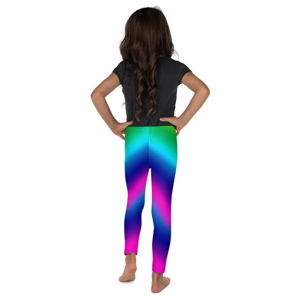 Bright Rainbow Kid's Tights, Futuristic Rainbow Ombre Print Kid's Leggings Workout Fitness Pants- Made in USA/EU