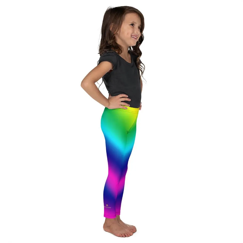 Bright Rainbow Kid's Tights, Futuristic Rainbow Ombre Print Kid's Leggings Workout Fitness Pants- Made in USA/EU