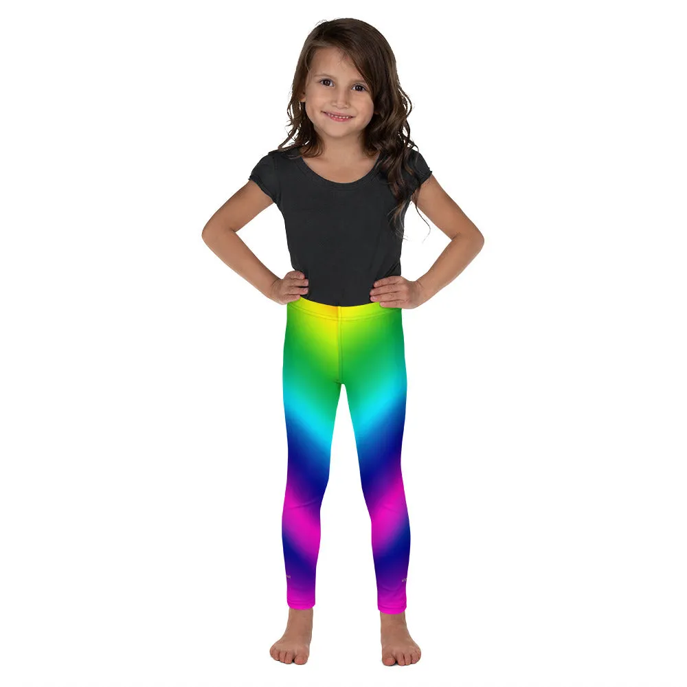 Bright Rainbow Kid's Tights, Futuristic Rainbow Ombre Print Kid's Leggings Workout Fitness Pants- Made in USA/EU