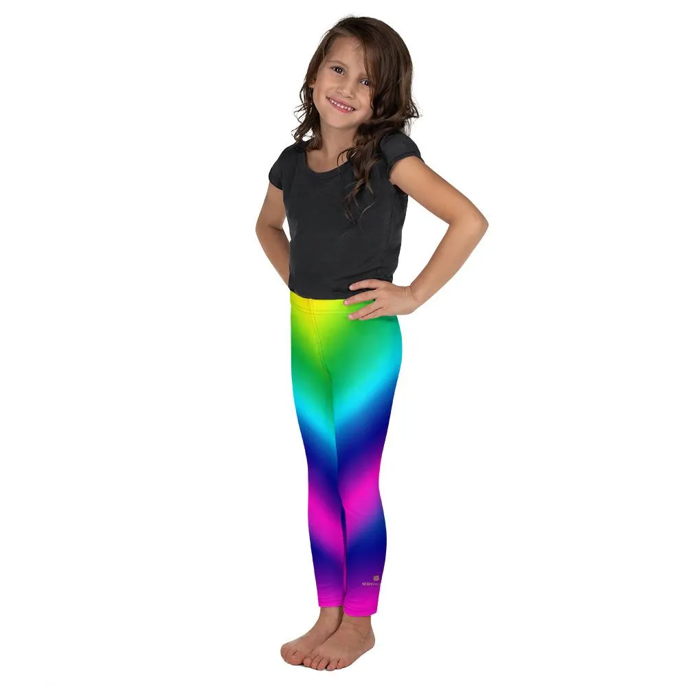 Bright Rainbow Kid's Tights, Futuristic Rainbow Ombre Print Kid's Leggings Workout Fitness Pants- Made in USA/EU