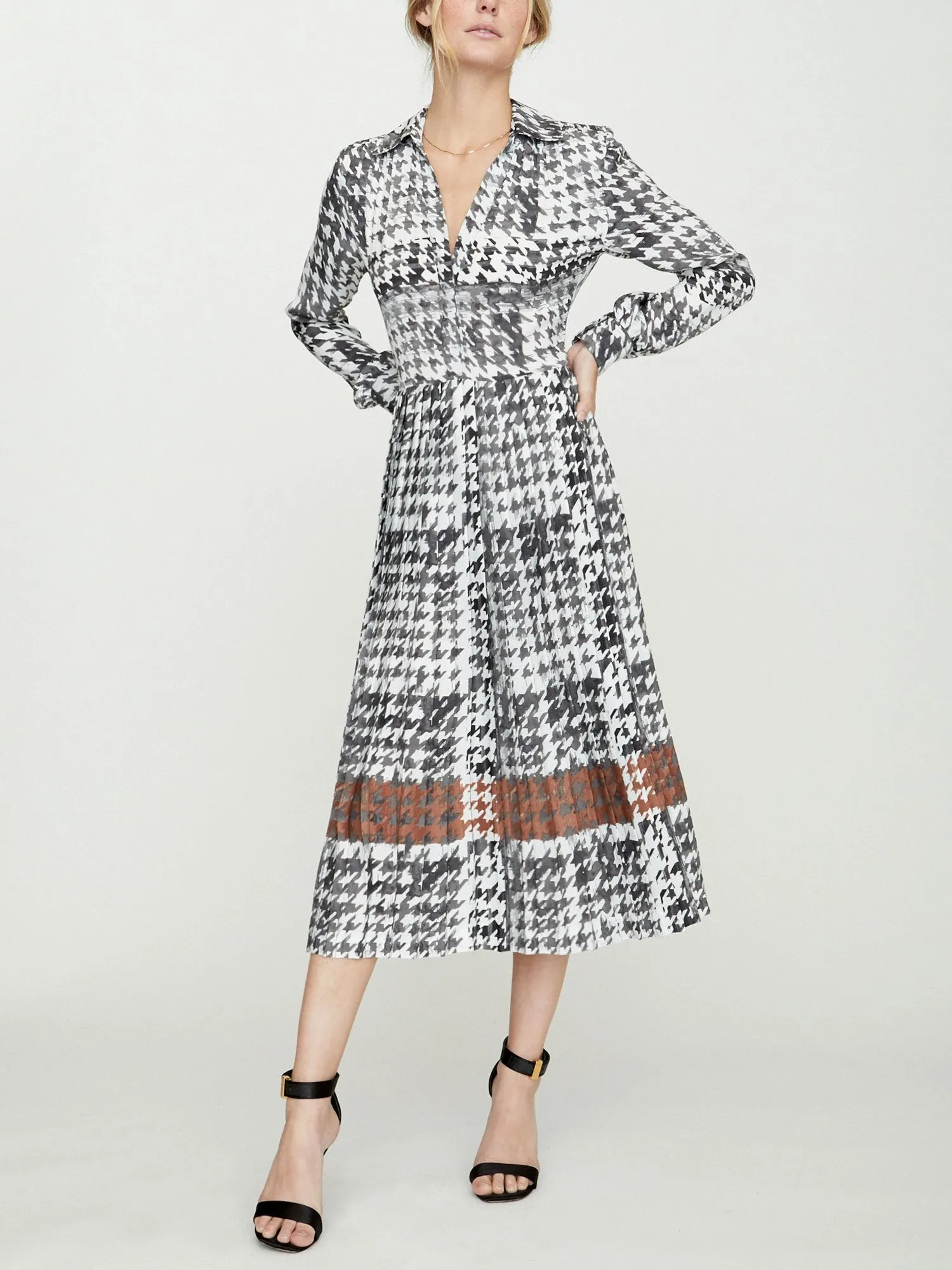 BROCHU WALKER - Laua Pleated Dress Houndstooth