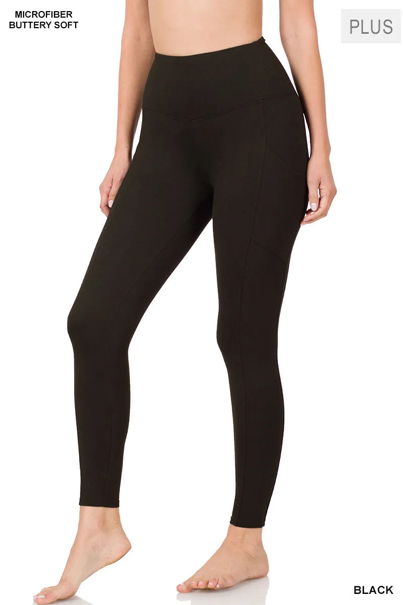 Brushed Microfiber Full Length Pocket Leggings | Black