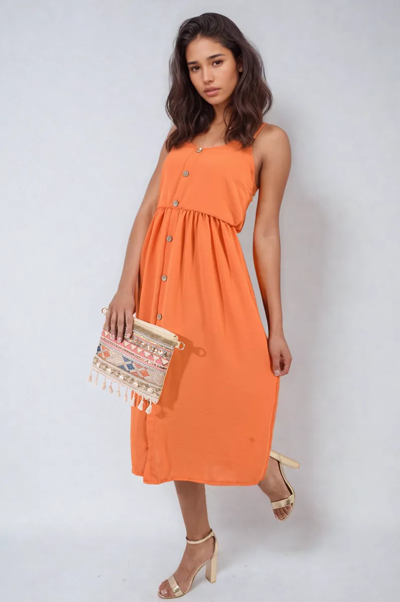 Button Front Strappy Midi Dress