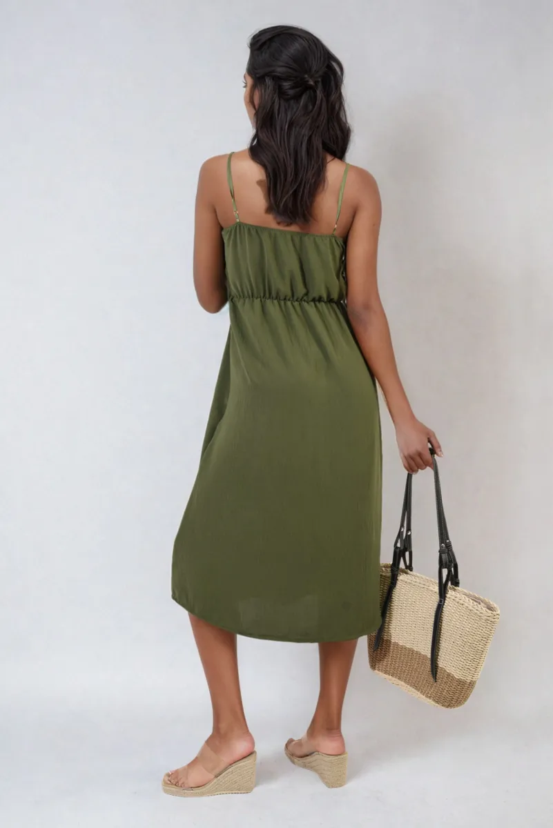 Button Front Strappy Midi Dress