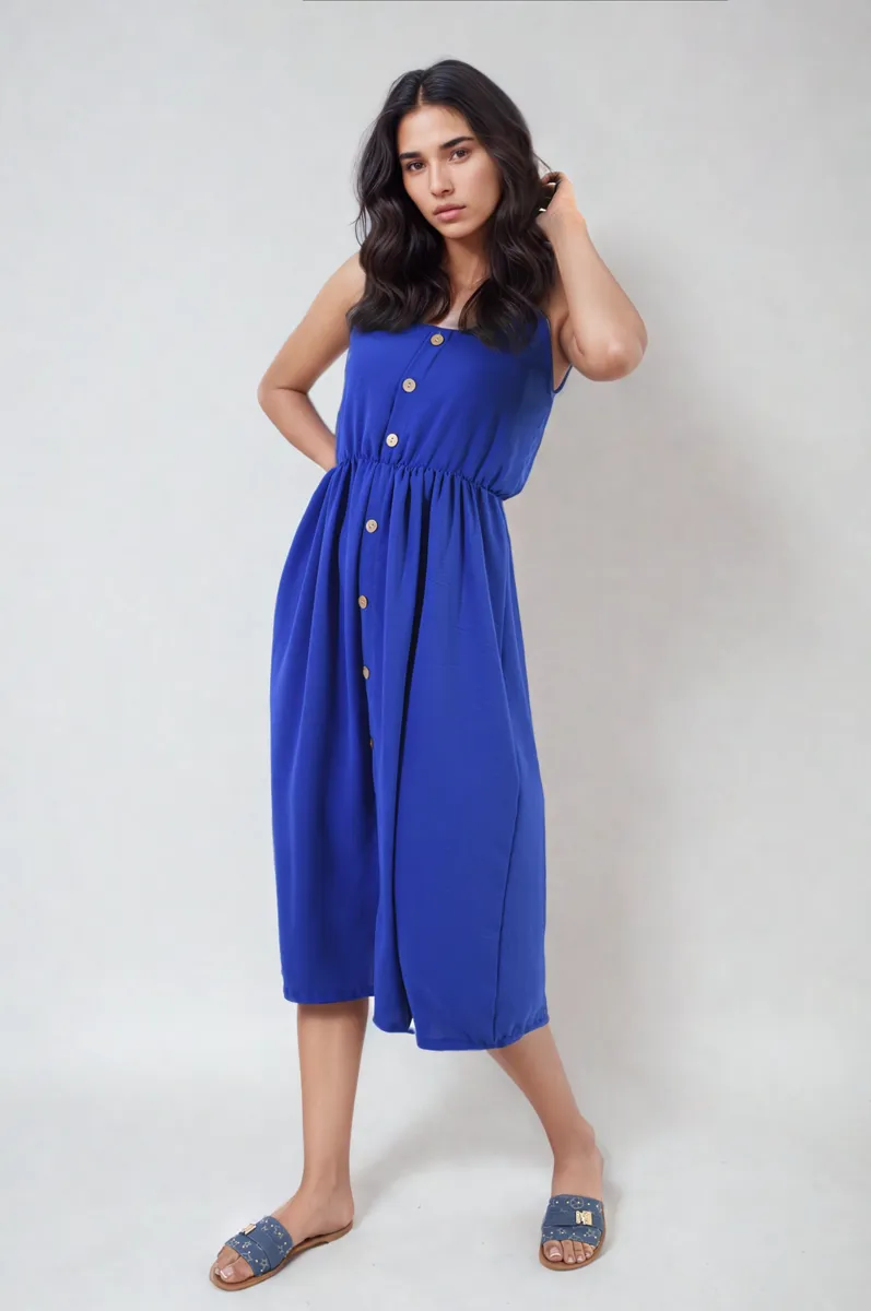 Button Front Strappy Midi Dress