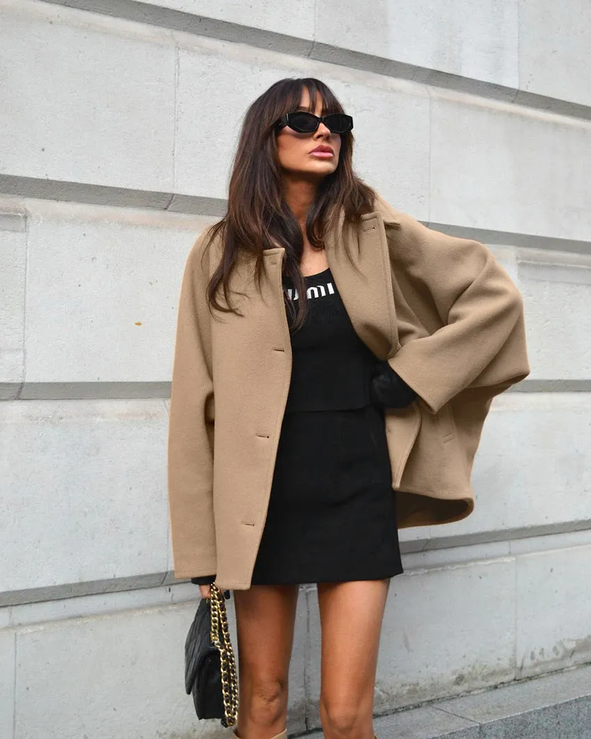 Camel wool coat womens Oversized short coat