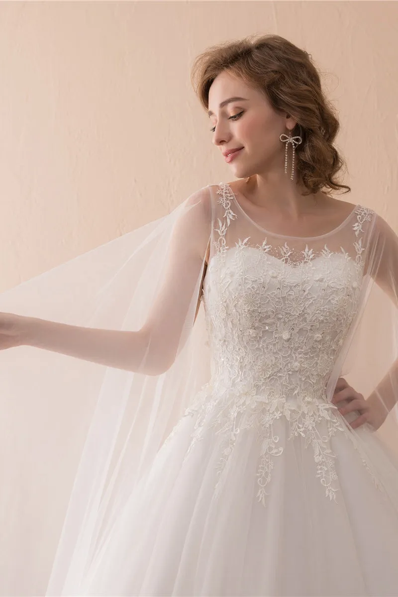 Cape Cloak Tulle Appliques White Wedding Dresses