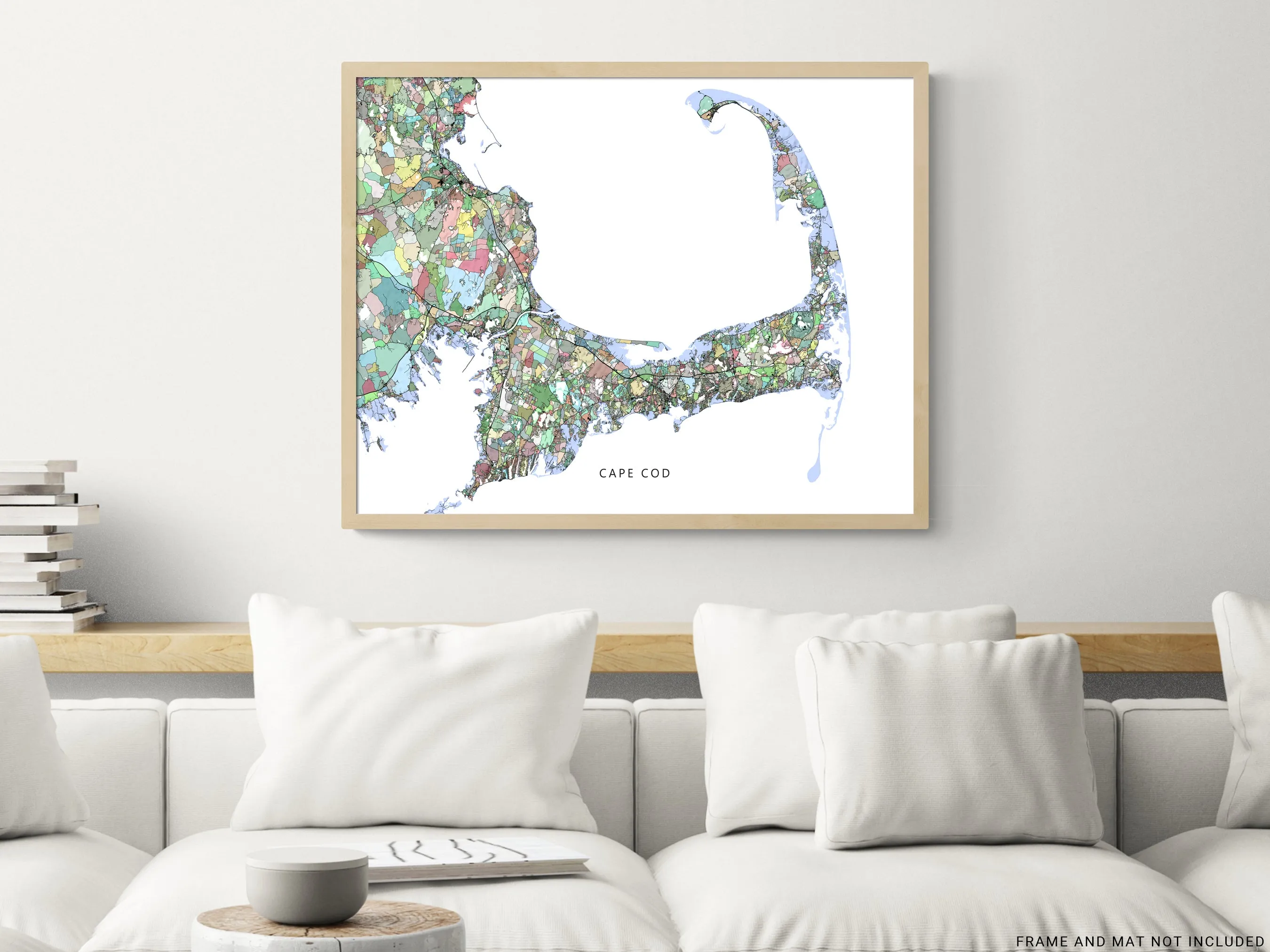 Cape Cod Map Wall Art Print Poster, Colorful Geometric Design, Massachusetts USA