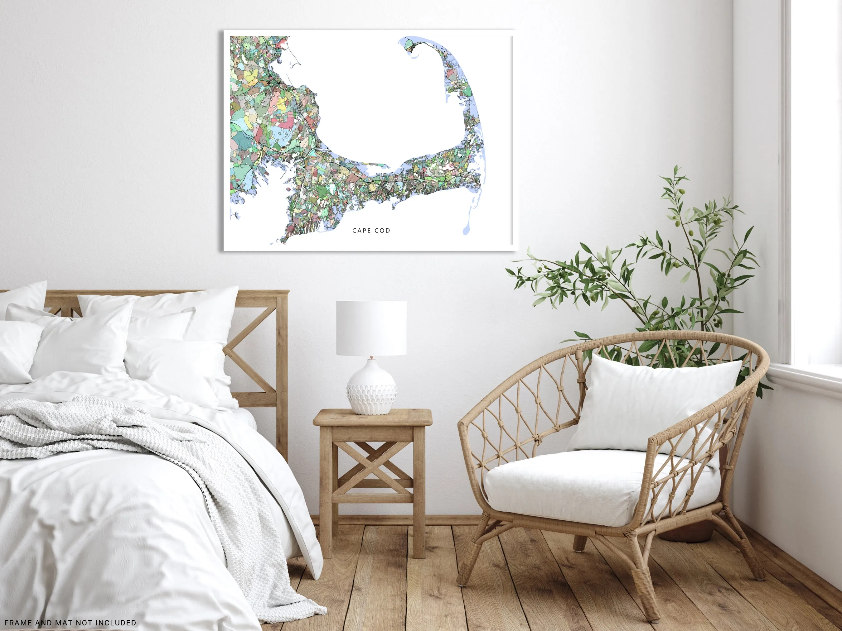 Cape Cod Map Wall Art Print Poster, Colorful Geometric Design, Massachusetts USA