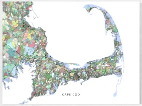 Cape Cod Map Wall Art Print Poster, Colorful Geometric Design, Massachusetts USA