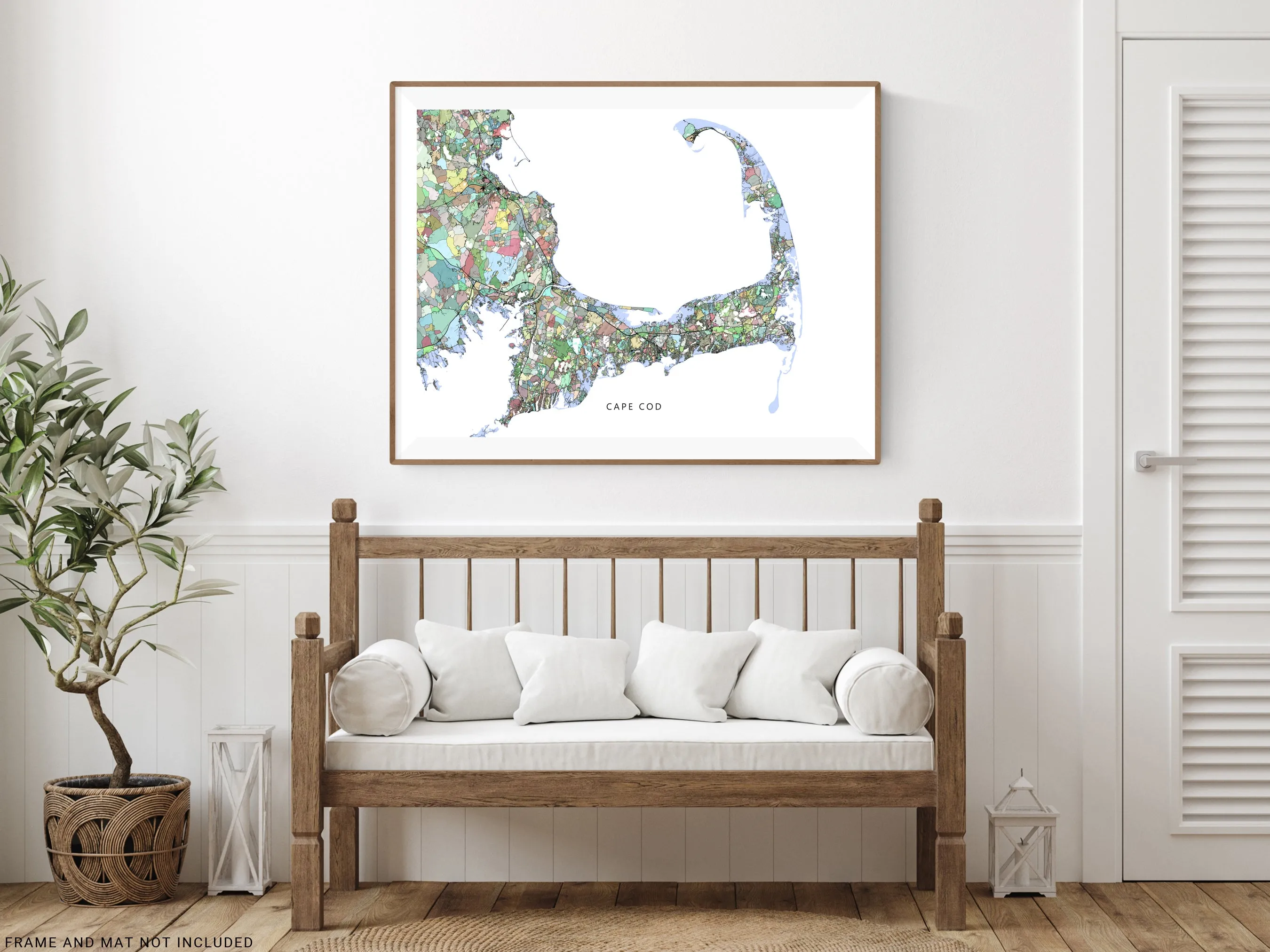 Cape Cod Map Wall Art Print Poster, Colorful Geometric Design, Massachusetts USA