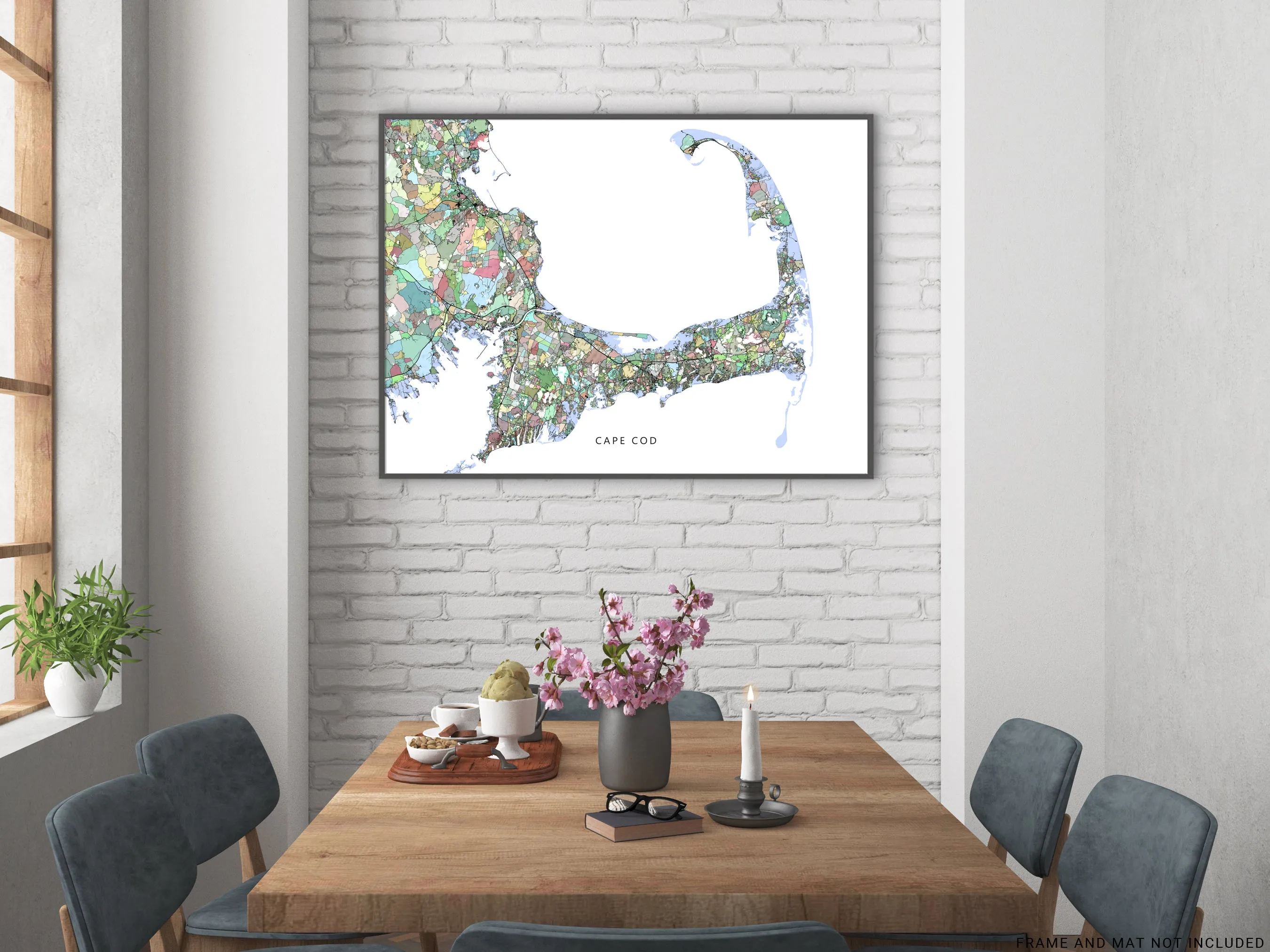 Cape Cod Map Wall Art Print Poster, Colorful Geometric Design, Massachusetts USA