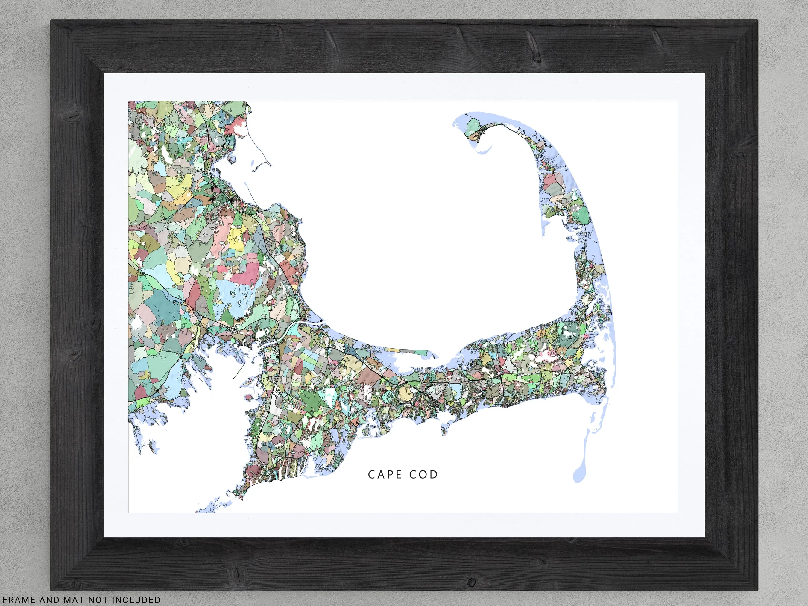 Cape Cod Map Wall Art Print Poster, Colorful Geometric Design, Massachusetts USA