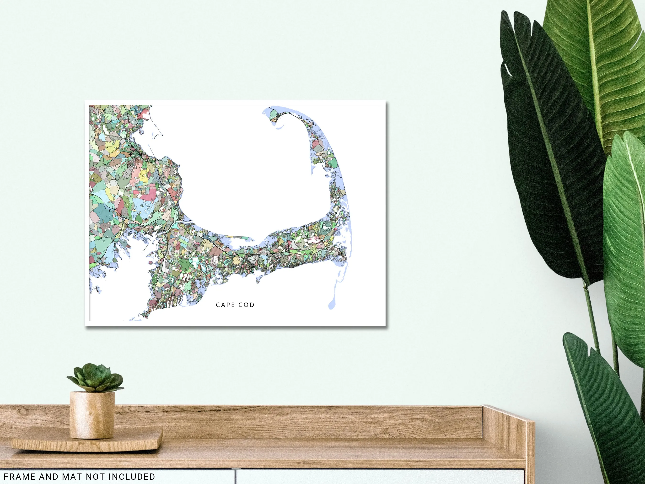 Cape Cod Map Wall Art Print Poster, Colorful Geometric Design, Massachusetts USA