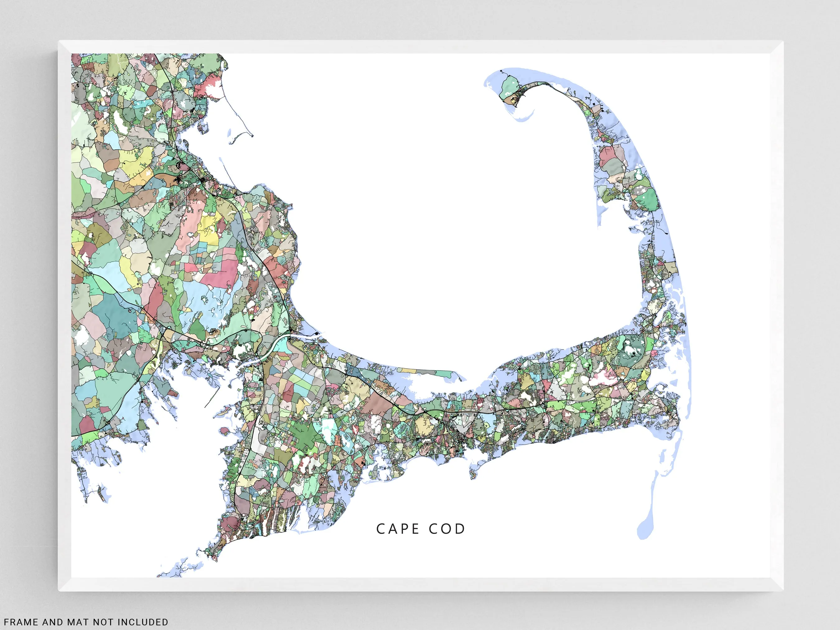 Cape Cod Map Wall Art Print Poster, Colorful Geometric Design, Massachusetts USA