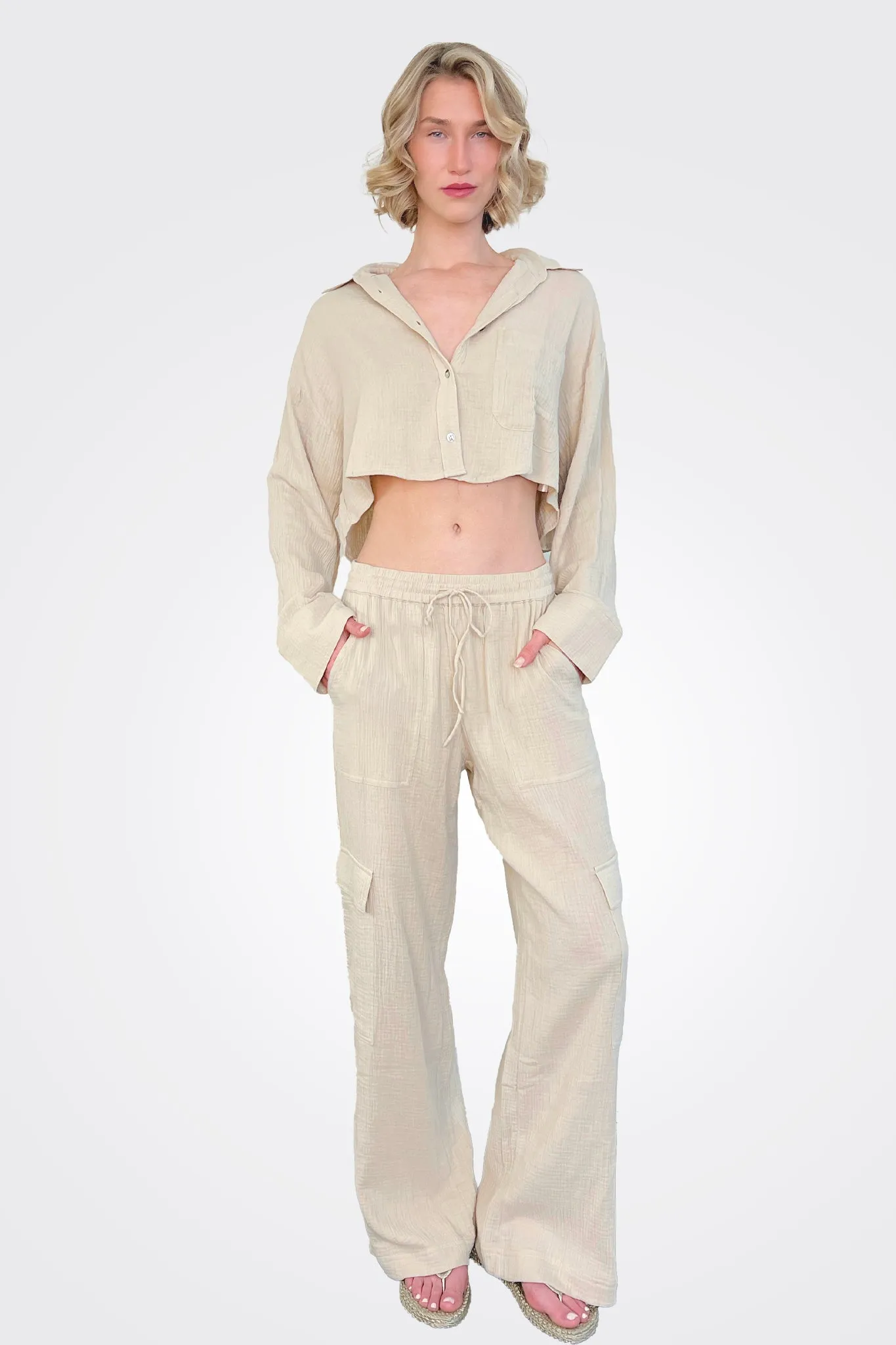 Cargo Gauze Pants - Natural