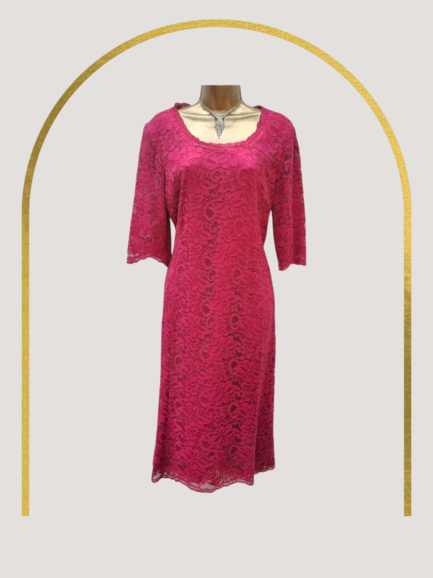 Caroline Charles London Vintage Cerise Lace Dress UK 18 US 14 EU 46