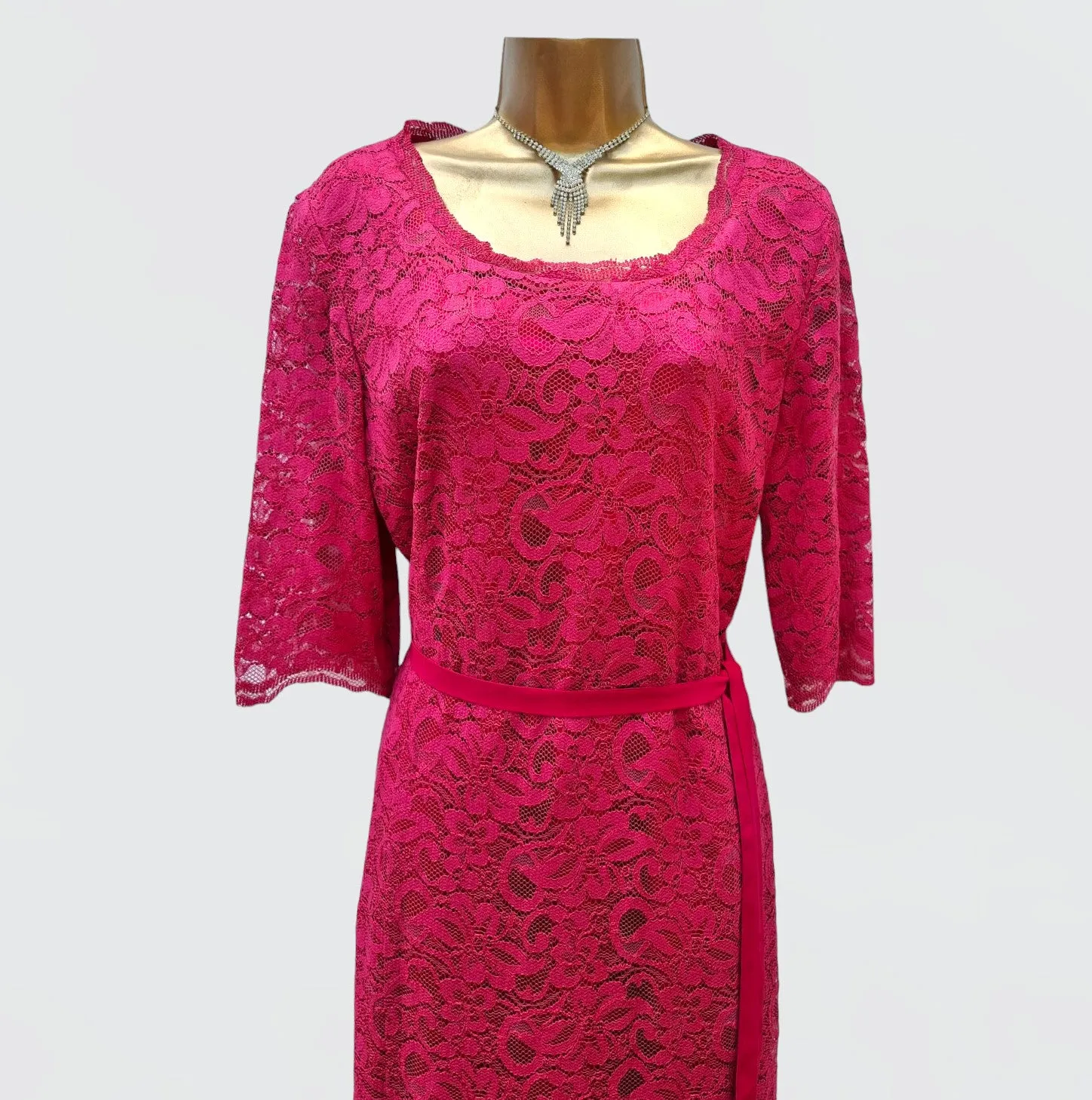 Caroline Charles London Vintage Cerise Lace Dress UK 18 US 14 EU 46