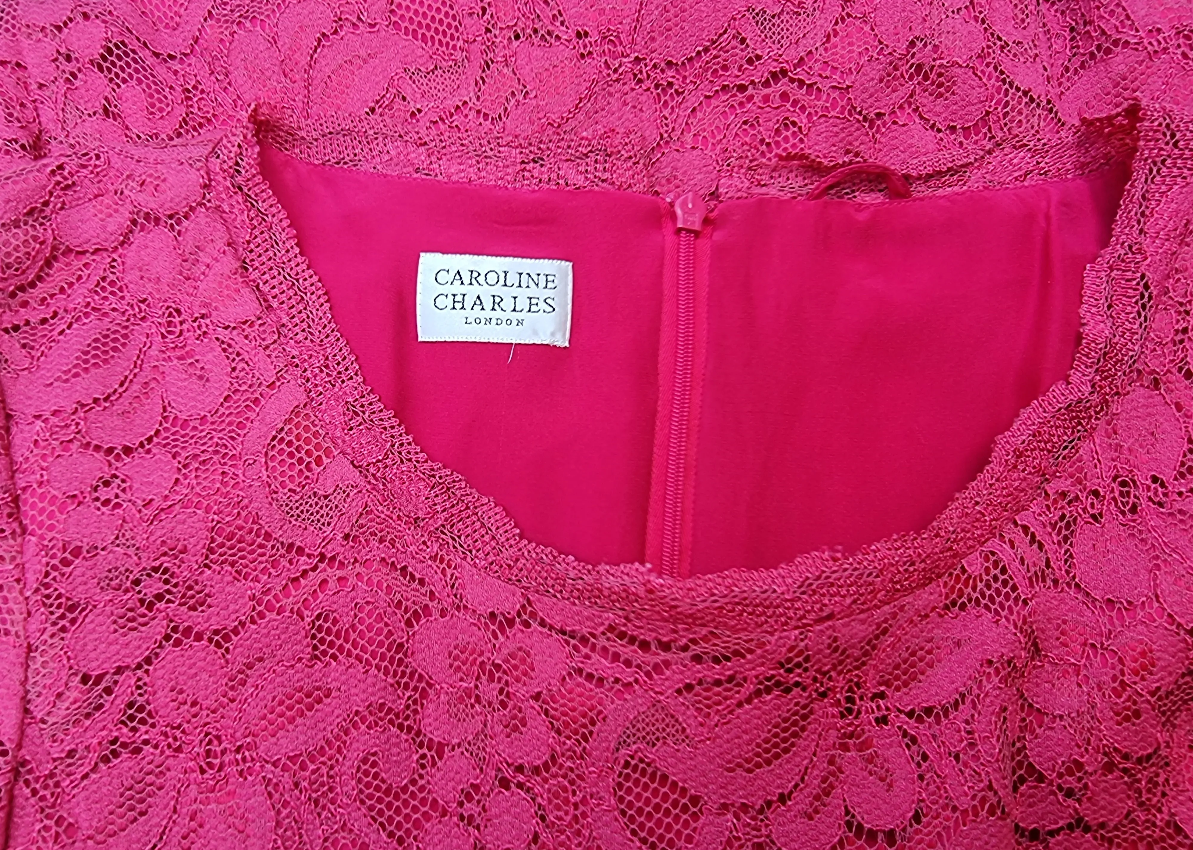 Caroline Charles London Vintage Cerise Lace Dress UK 18 US 14 EU 46