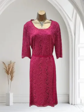 Caroline Charles London Vintage Cerise Lace Dress UK 18 US 14 EU 46