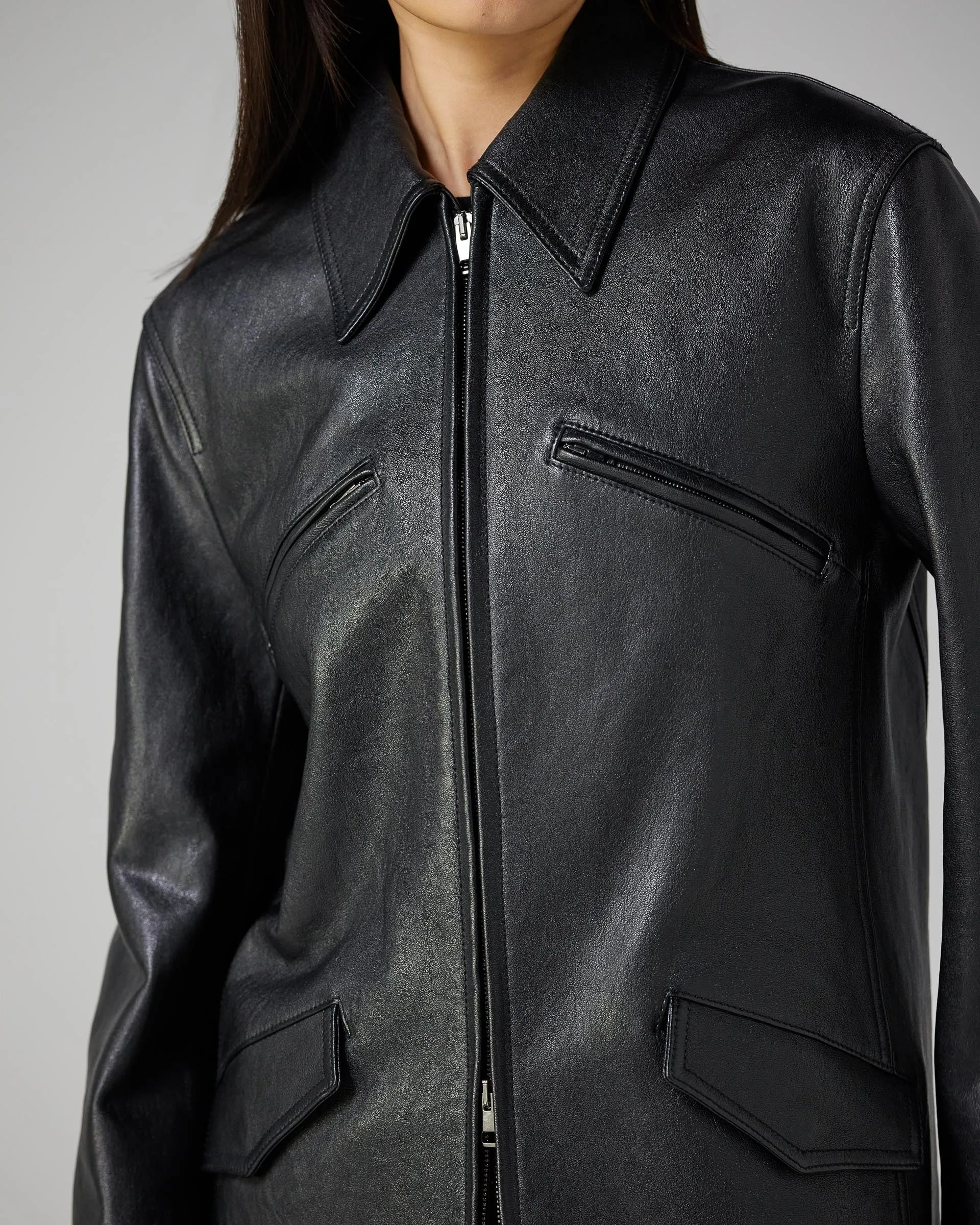 Cassidy Jacket in Grainy Leather, Black