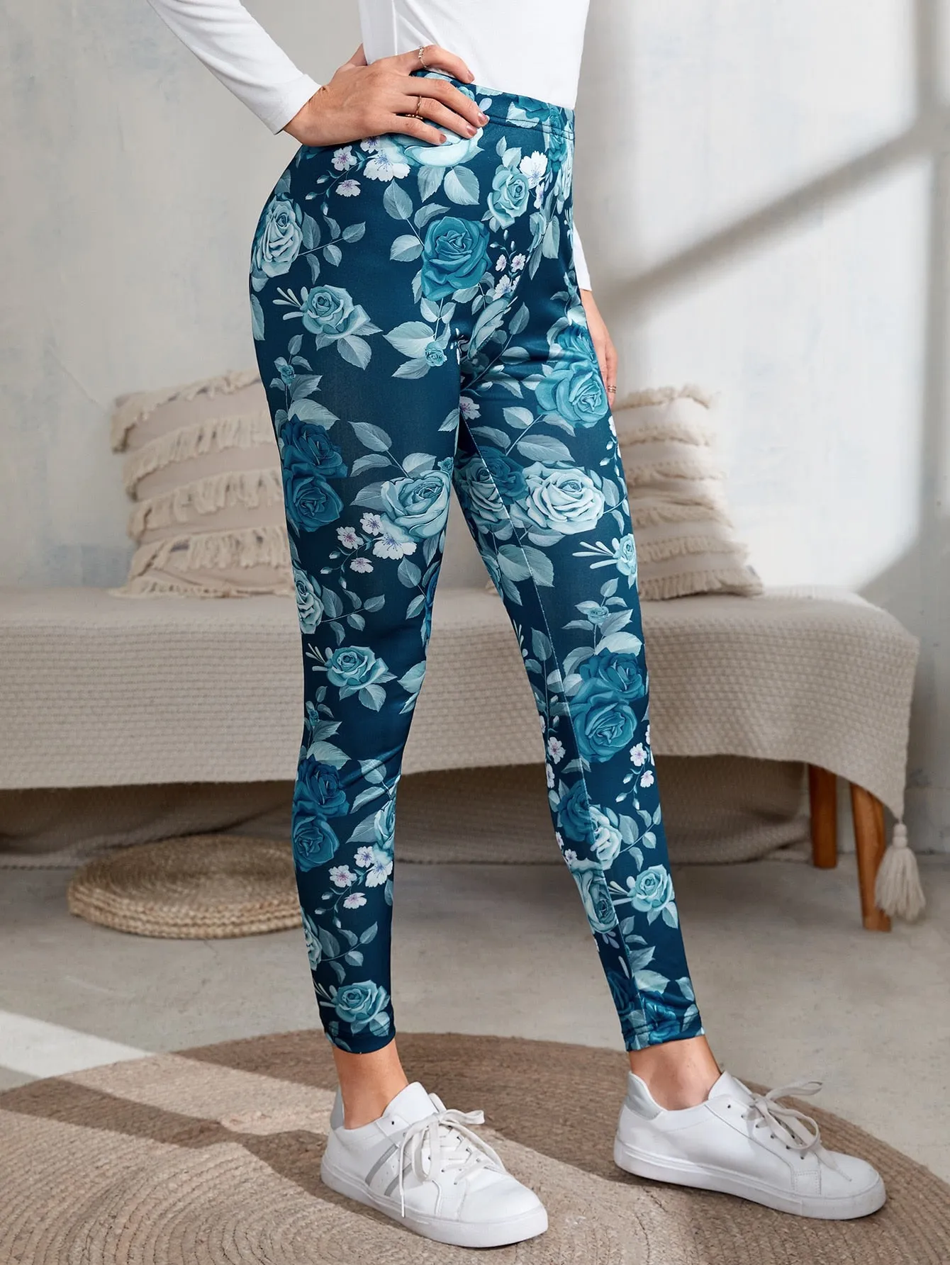 Casual Floral Cropped Women Leggings