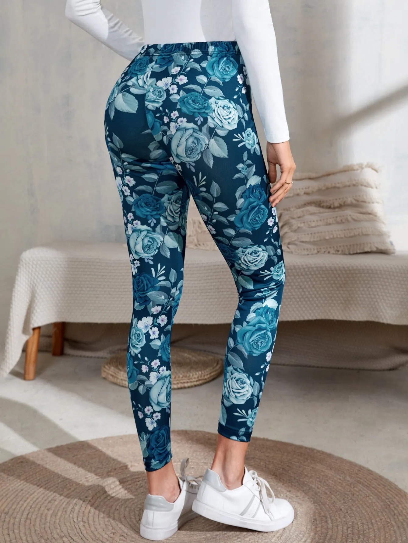 Casual Floral Cropped Women Leggings