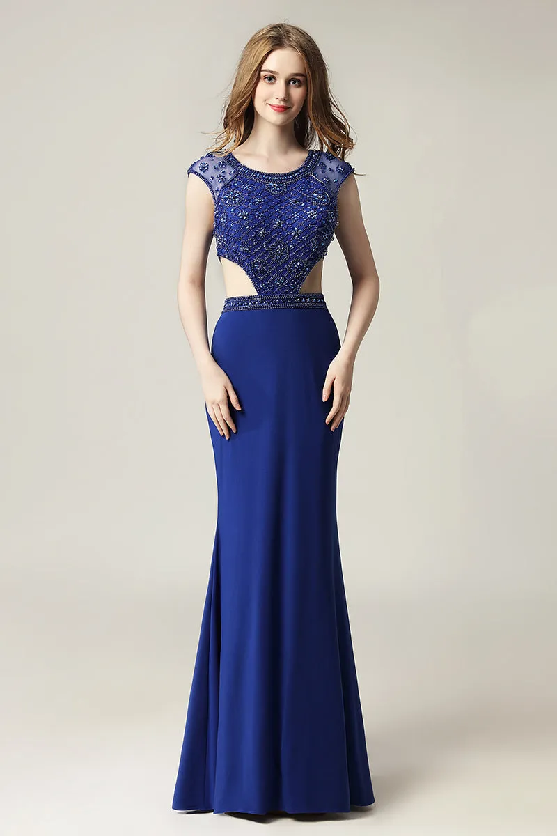 Charming Cap Sleeves Elegant Long Evening Prom Dress