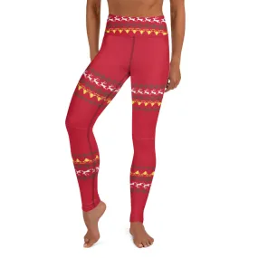 Christmas Red Reindeer Yoga Leggings, Christmas Leggings For Women-Made in USA/EU/MX