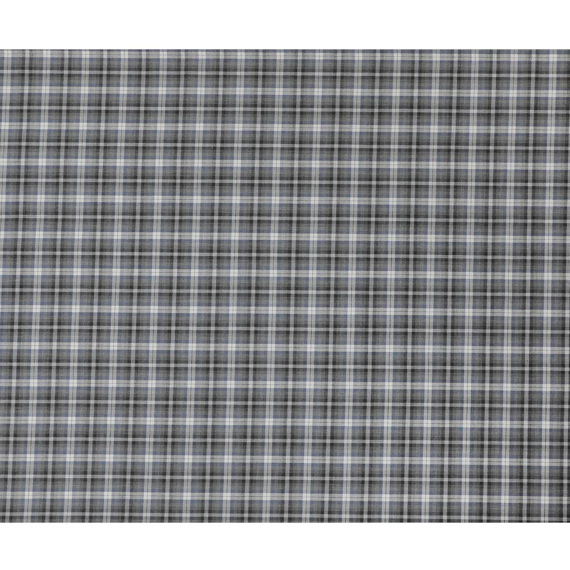 Cloud grey Premium Italian blended cotton shirting fabric with powder blue, black and ivory checks design-D10942