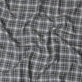 Cloud grey Premium Italian blended cotton shirting fabric with powder blue, black and ivory checks design-D10942