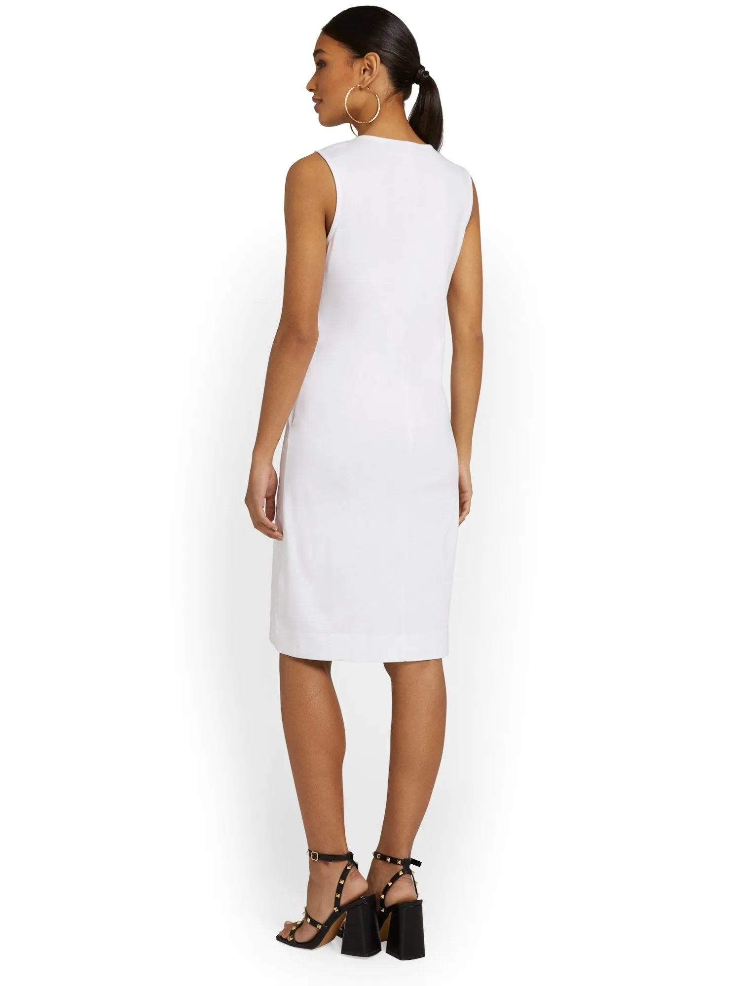 Contrast Split-Neck Shift Dress - City Knits