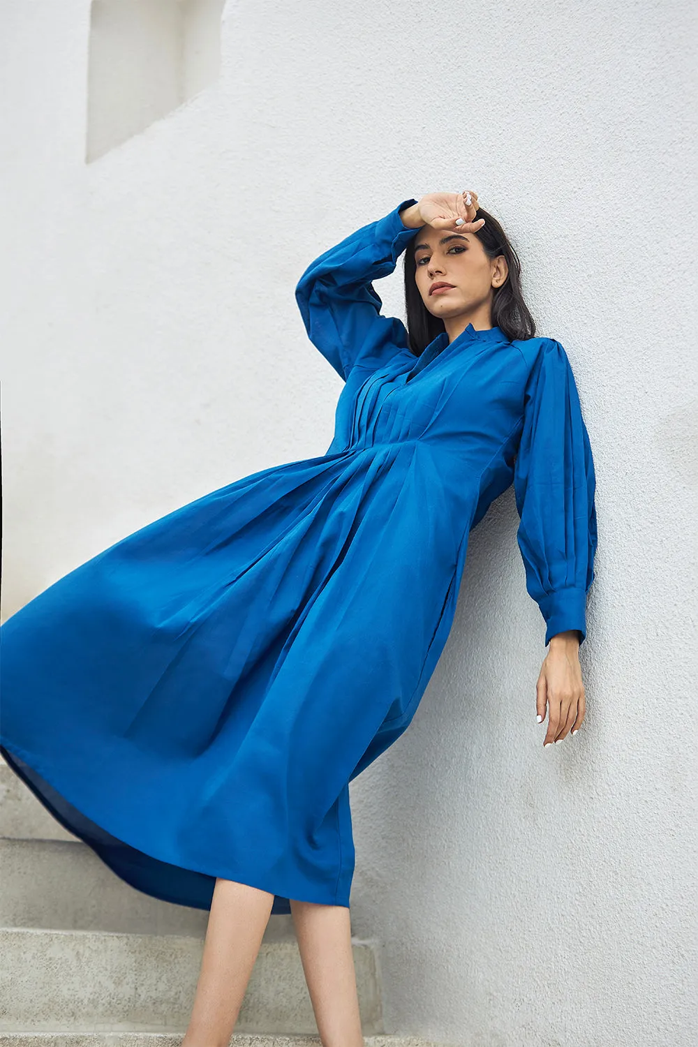 Cotton Midi Dress With Bishop Sleeves