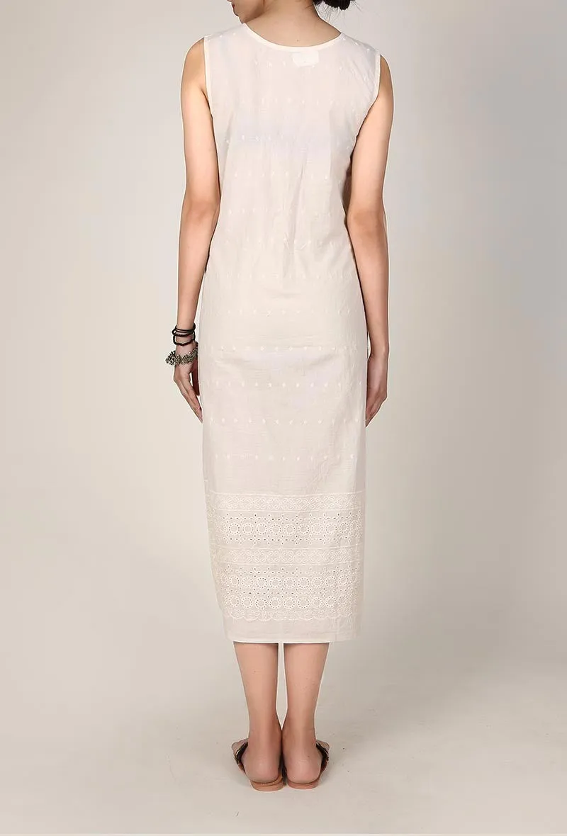 Cream Chikankari Dress With Tassels