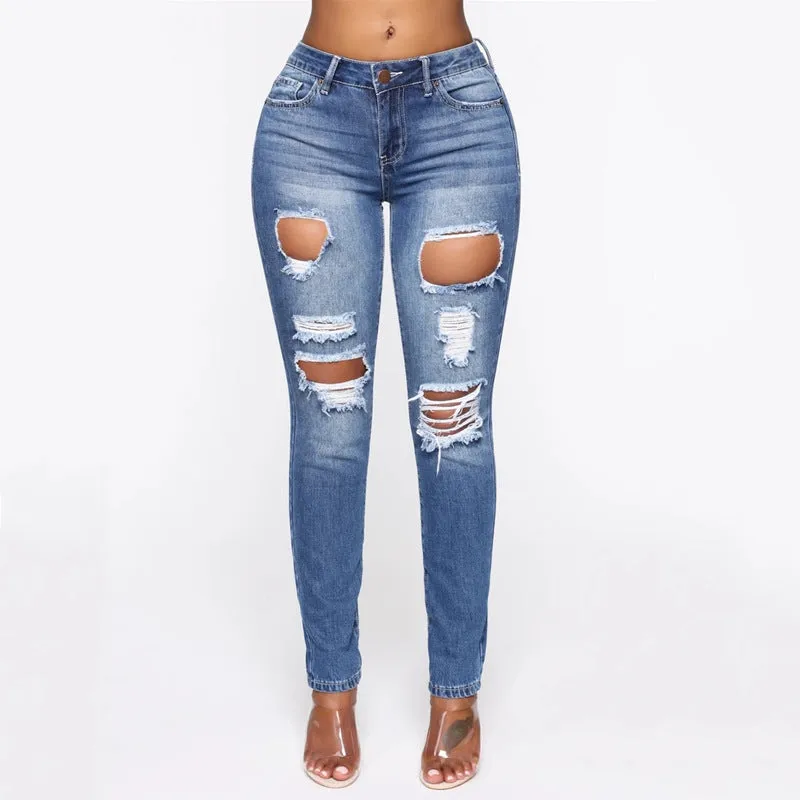 Cross-border Source Of new  Slim Ripped Jeans