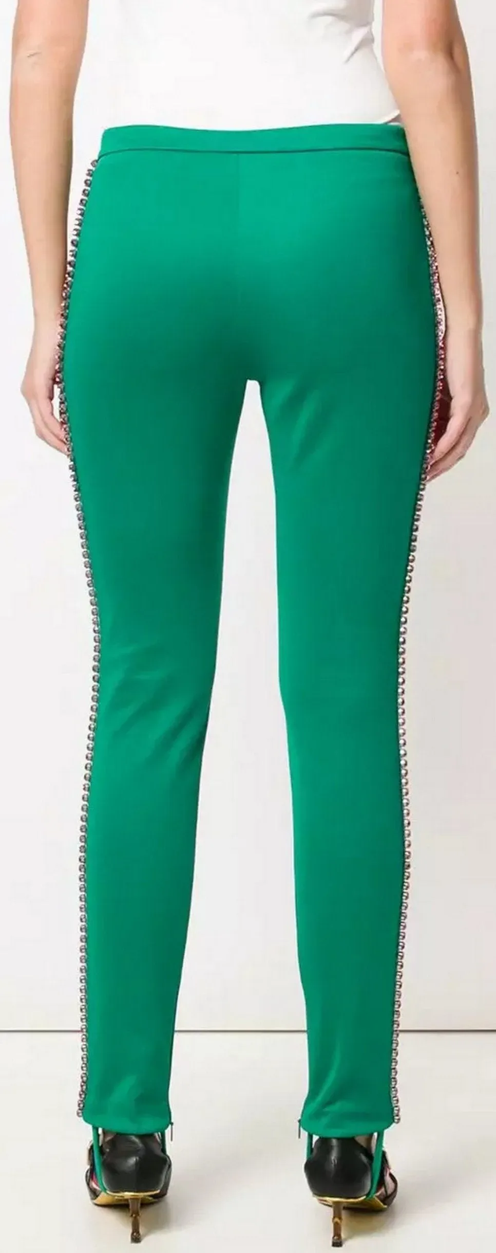 Crystal Embellished Stirrup Leggings, Green