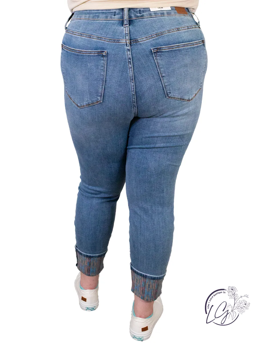 Curvy Violet High Waist South Western Cuffed Jean By Judy Blue