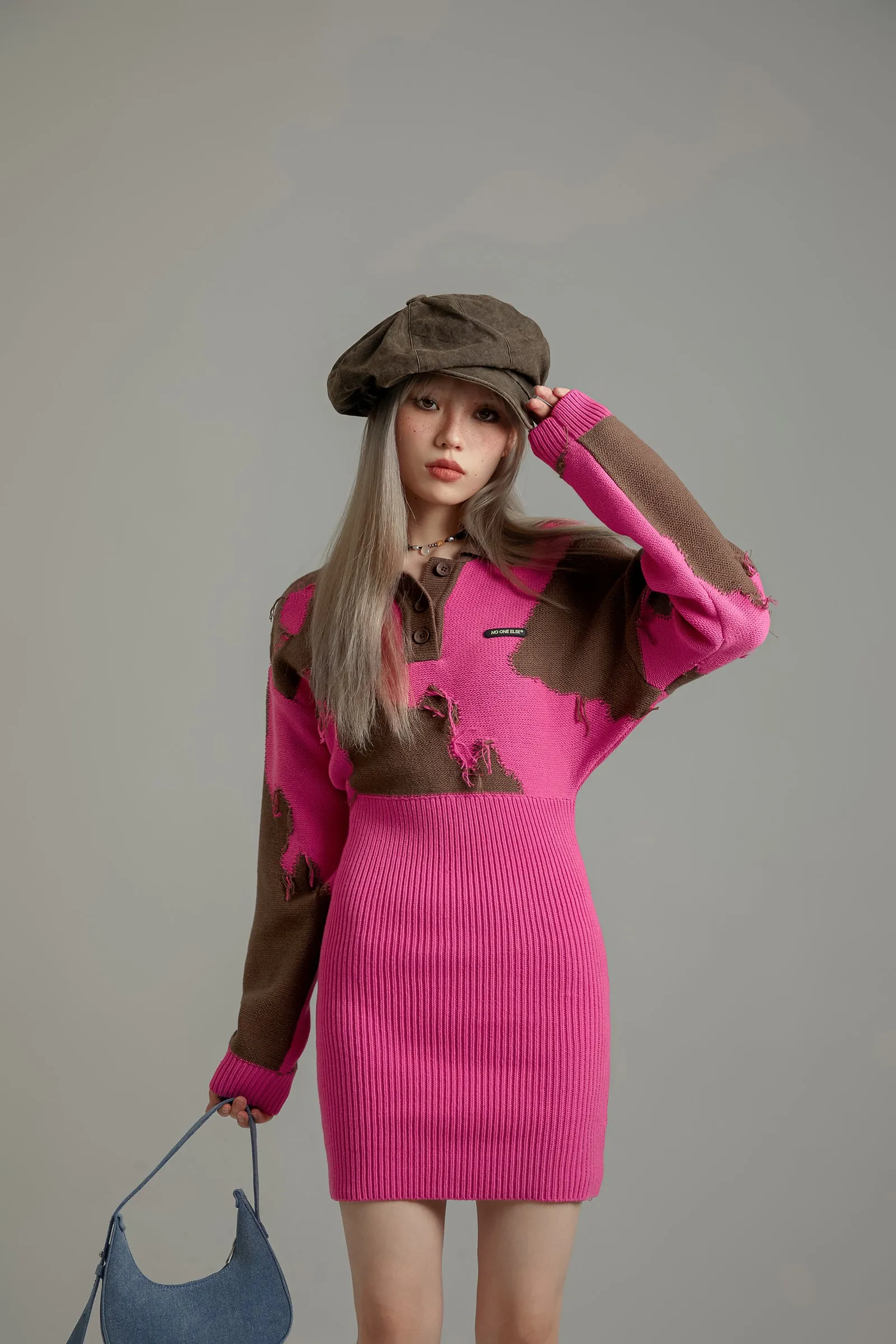 Damage Stitch Color Knit Dress