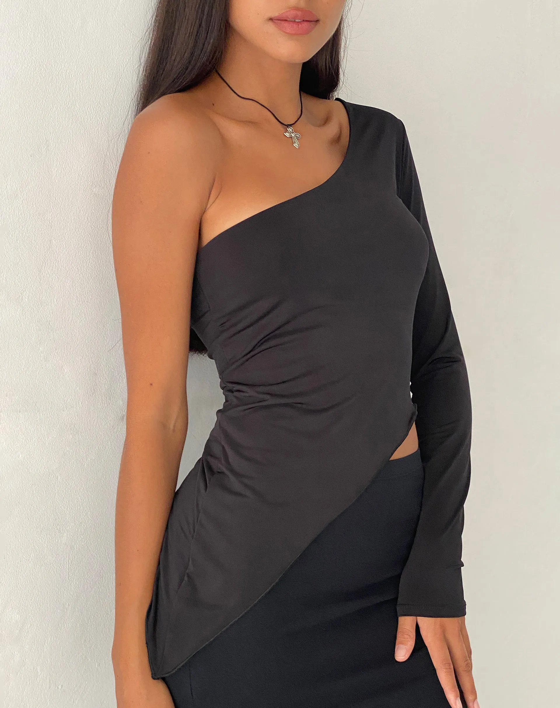 Dania One Shoulder Top in Slinky Black